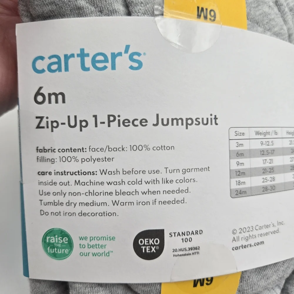 NEW Carters Hooded Gray Bear Quilted Zip Up 1 Piece Jumpsuit Infant Size 6M